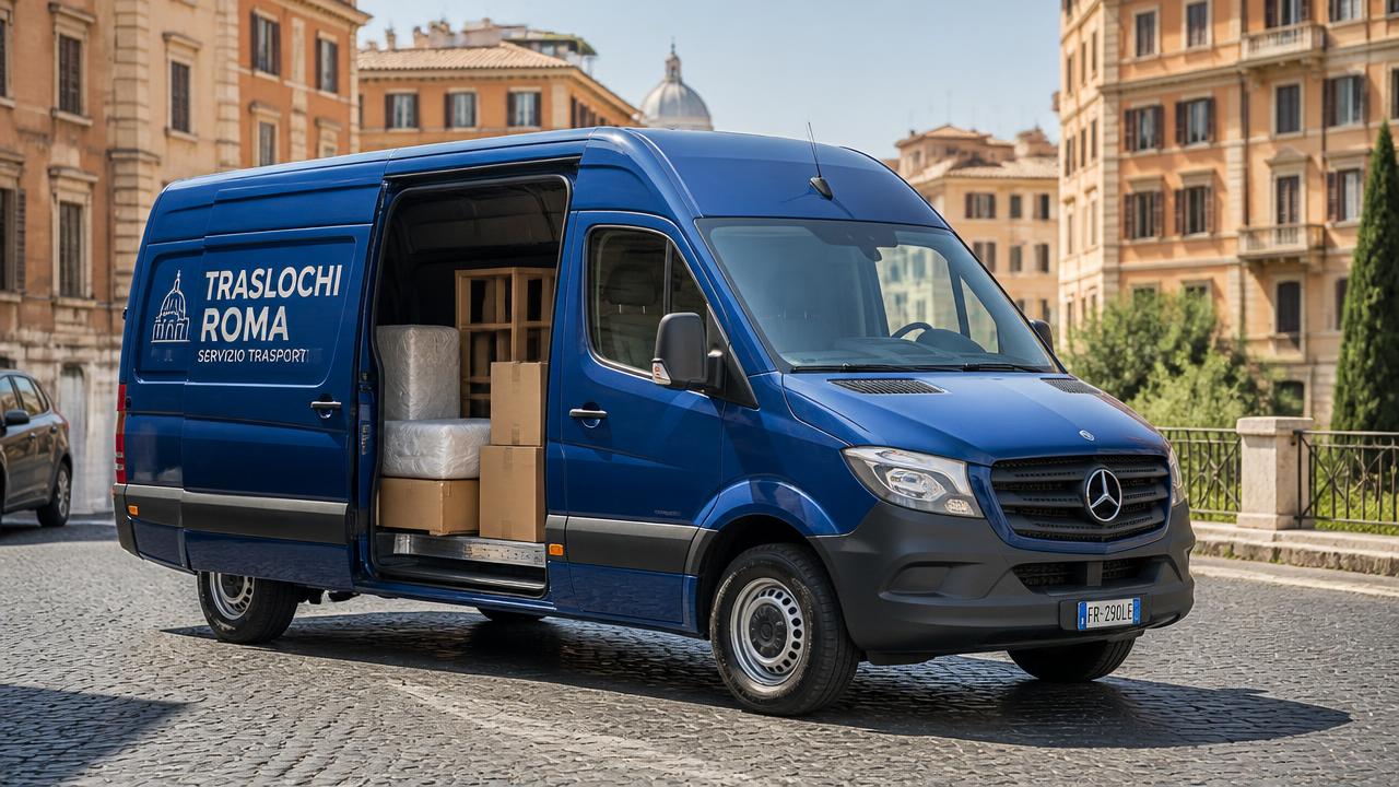 Furgone Mercedes Sprinter blu per traslochi e trasporti a Roma